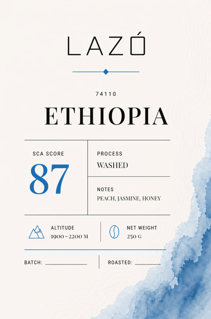 Ethiopia 74110 Washed coffee bag by LAZÓ Roastery