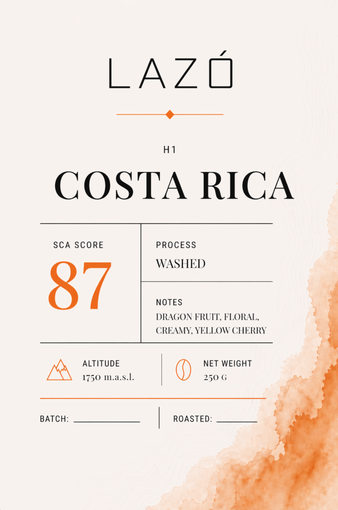 Costa Rica H1 washed coffee bag by LAZÓ Roastery